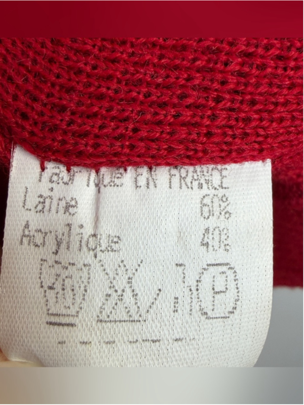 VTG 80s 90s French made wool blend boxy oversized red longline cardigan sweater - Picture 13 of 13